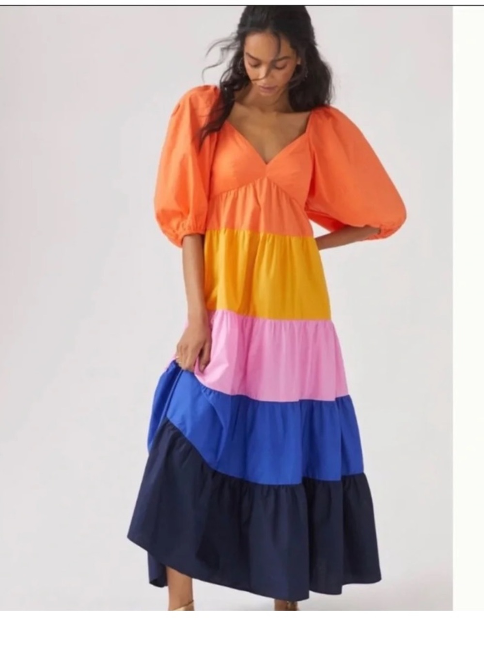 Anthropologie Farm Rio Tiered Colorblocked Maxi Dress medium